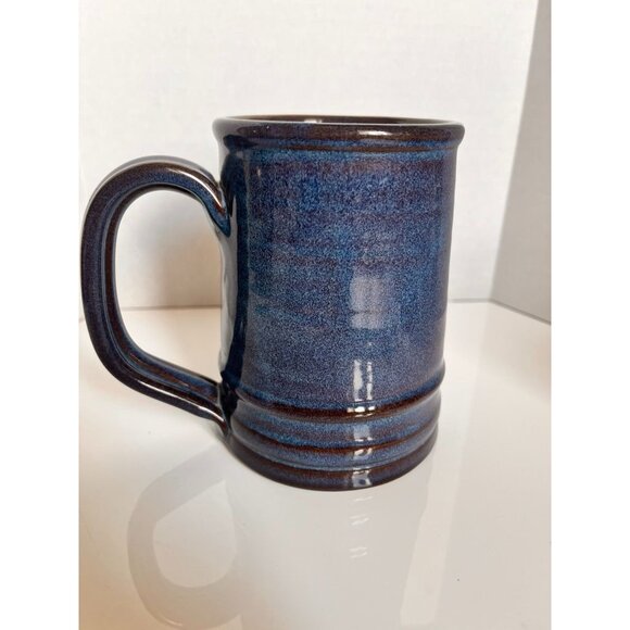 Bones Coffee Co. Deneen Pottery Mug With Skull Logo Design Blue Glaze 16 Oz - Picture 2 of 4